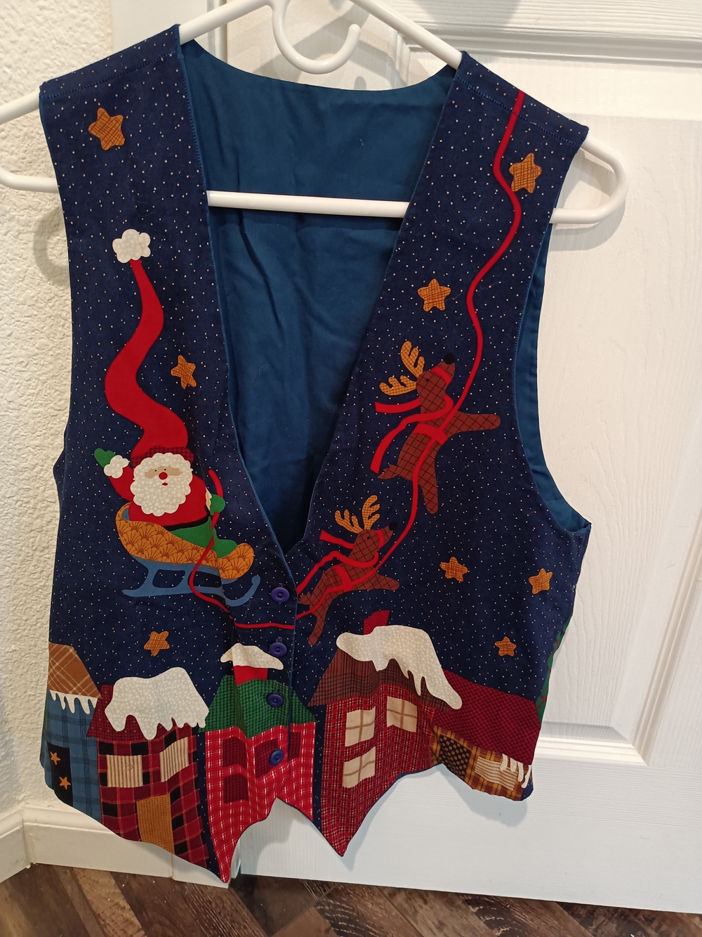 Festive Santa & Reindeer Holiday Vest - Navy